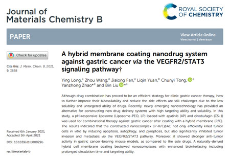 图 澳门在线赌城娱乐脂质体挤出仪助力研究见刊Journal of Materials Chemistry B